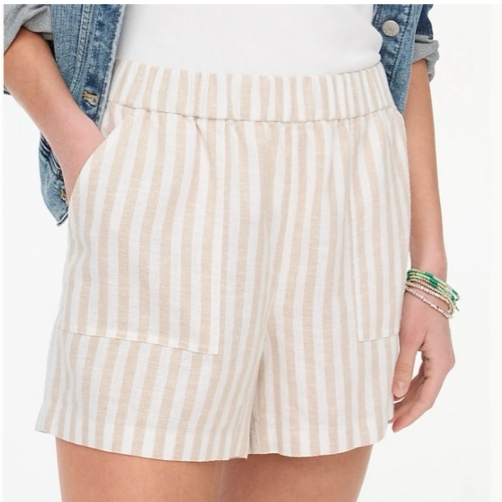 J. Crew Linen Blend Pull-On Short Sandstone White Stripes Size M